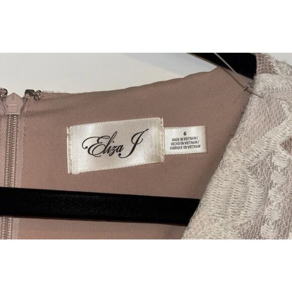 Eliza J Ivory Embroidered Lace Illusion Pom Pom Fit Flare Dress Size 6 - Picture 3 of 9